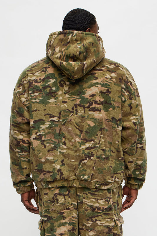 Camo Quarter Zip Hoodie - Camouflage - OVERSIZED HOODIE