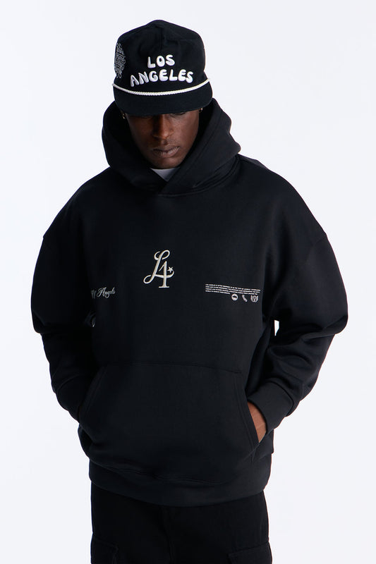 City Of Angels Embroidered Hoodie - Black - OVERSIZED HOODIE
