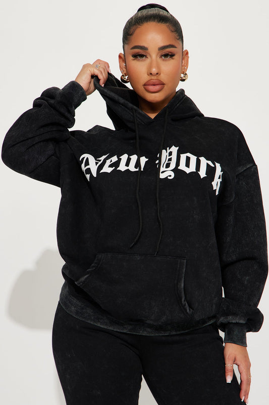 NYC Fleece Jogger Set - Black - OVERSIZED HOODIE