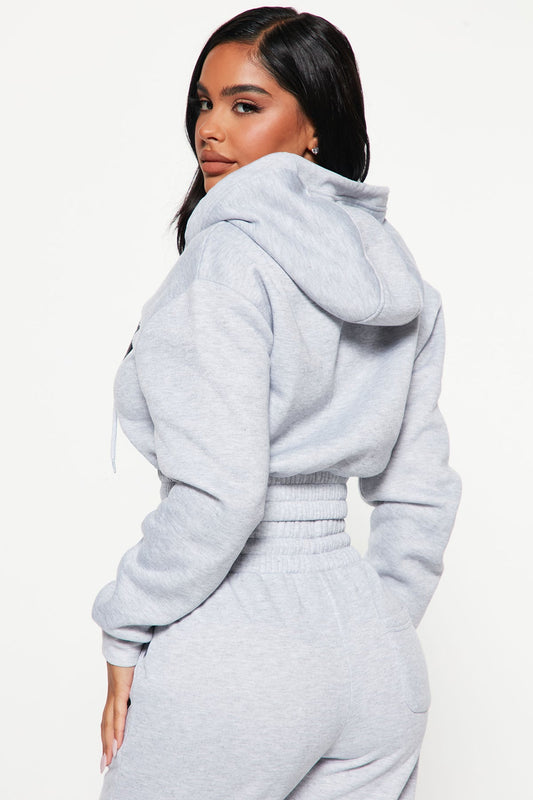 Raiders Cropped Zip Hoodie - Heather Grey - OVERSIZED HOODIE