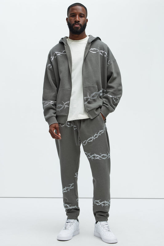 Tyson Barbed Wire Oversized Zip Hoodie - Charcoal