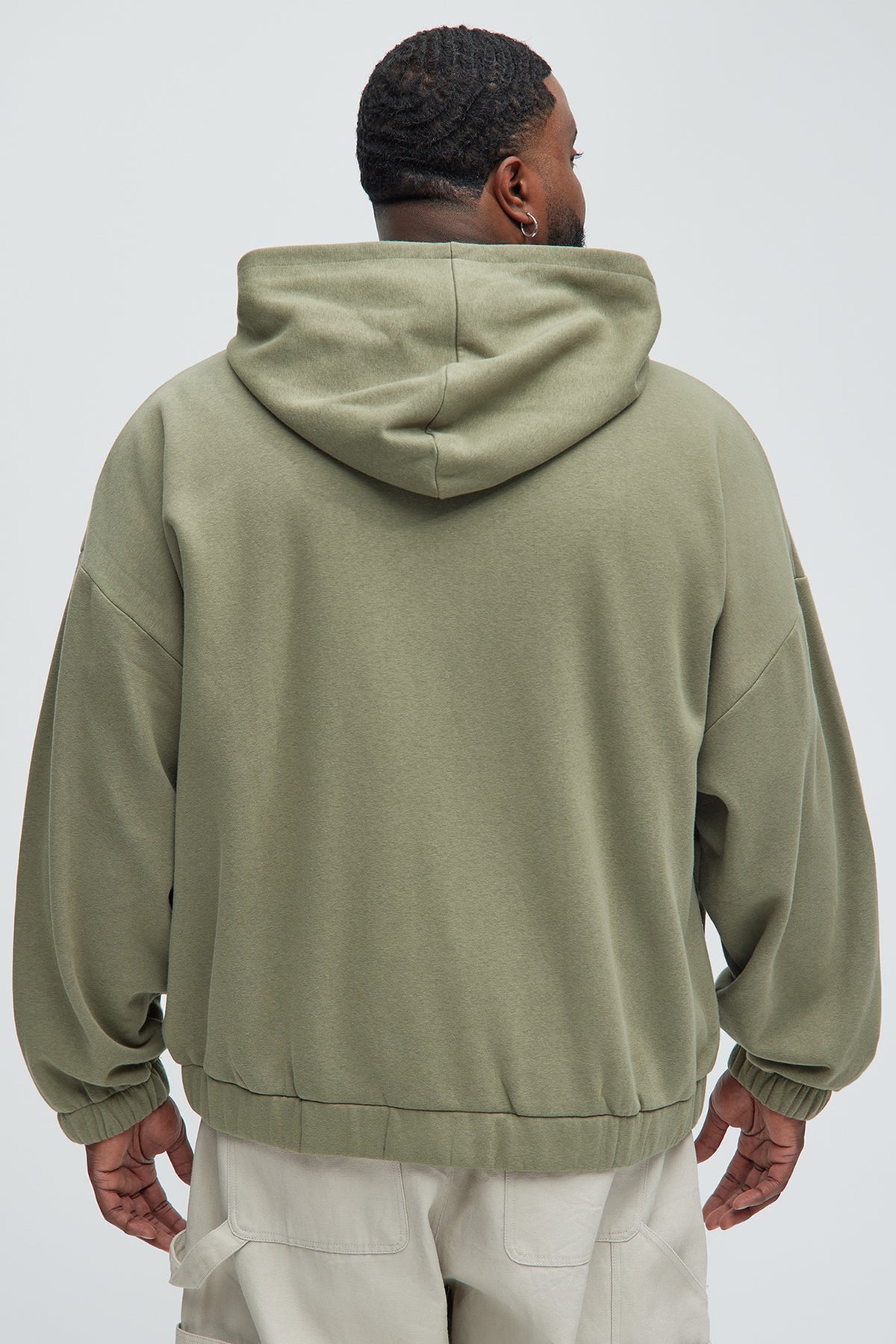 Tyson Rhinestone Oversized Zip Up Hoodie - Olive
