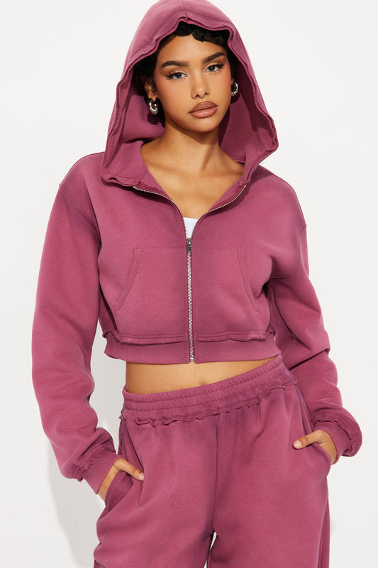 Wynona Washed Fleece Pant Set - Burgundy