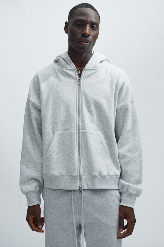 Tyson Oversized Heavyweight Zip Up - Heather Grey