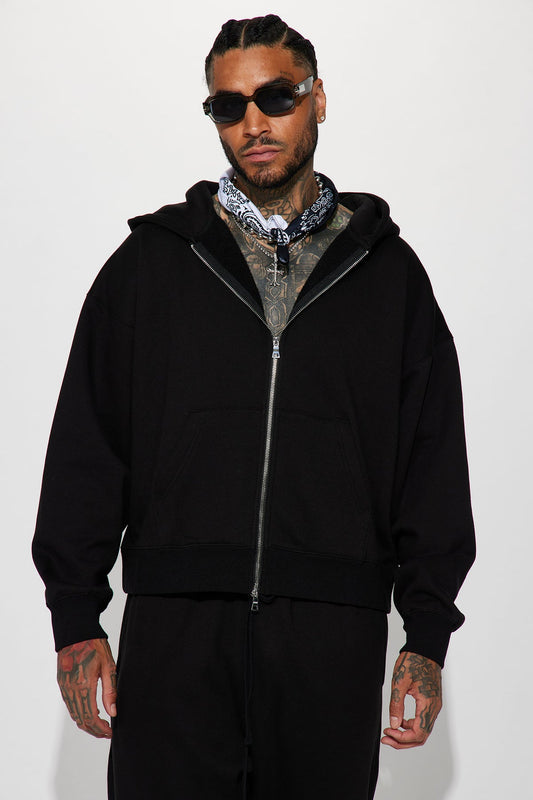 Tyson Oversized Heavyweight Zip Up - Black