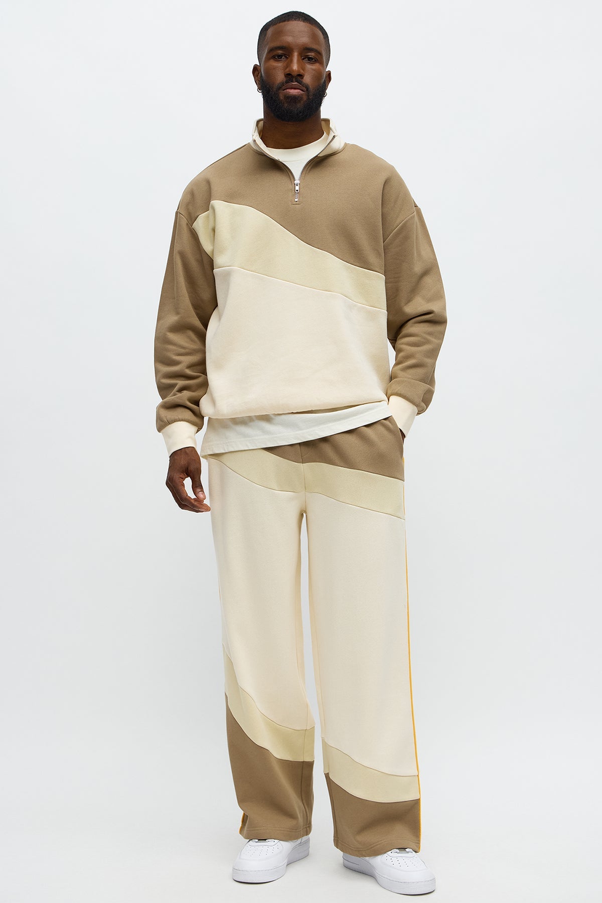 Been A Player Colorblock Sweatpant - Tan/Multi - OVERSIZED HOODIE