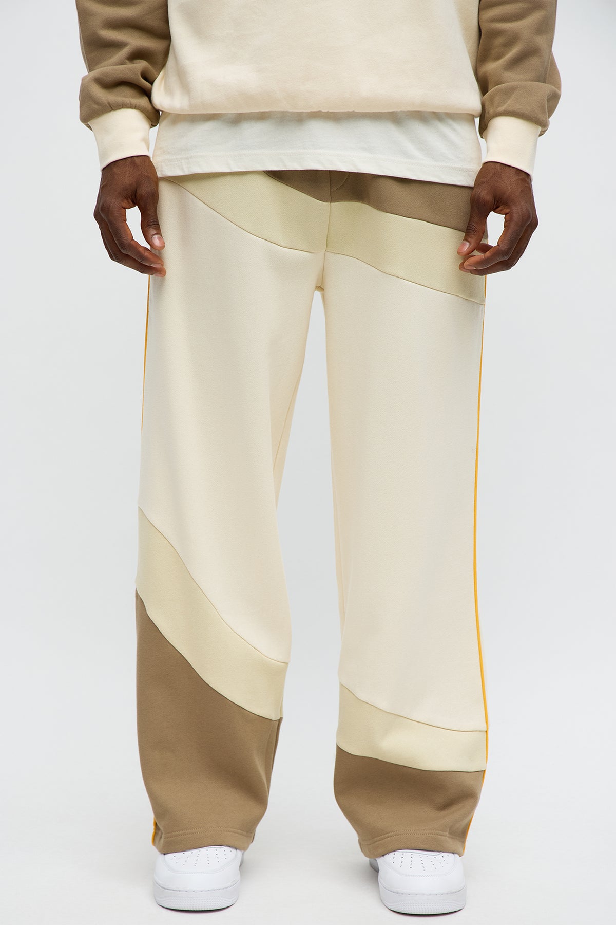 Been A Player Colorblock Sweatpant - Tan/Multi - OVERSIZED HOODIE