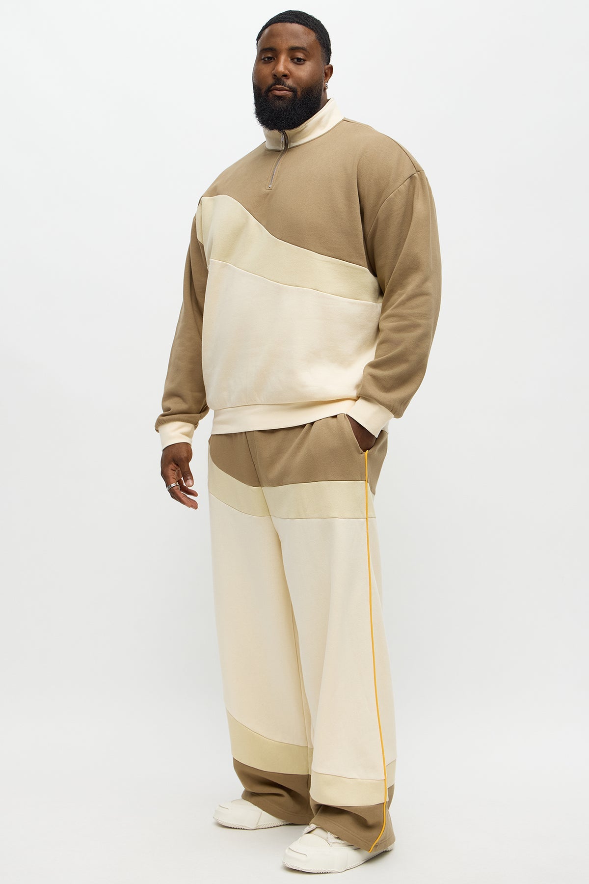 Been A Player Colorblock Sweatpant - Tan/Multi - OVERSIZED HOODIE