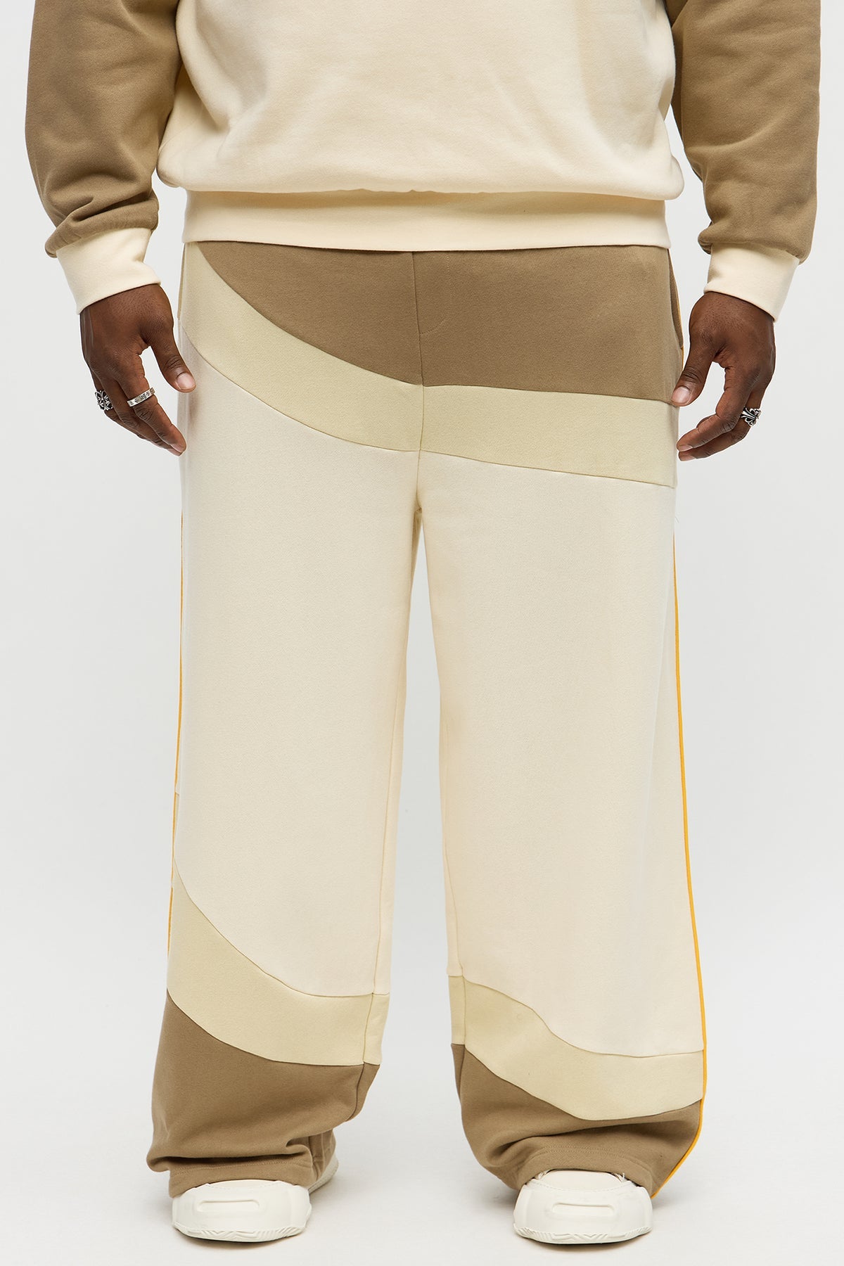 Been A Player Colorblock Sweatpant - Tan/Multi - OVERSIZED HOODIE