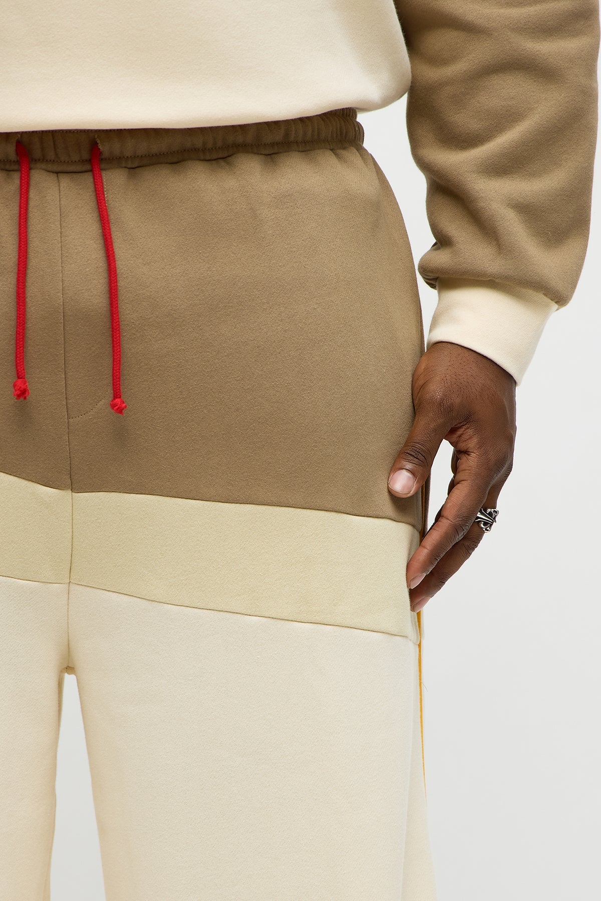 Been A Player Colorblock Sweatpant - Tan/Multi - OVERSIZED HOODIE