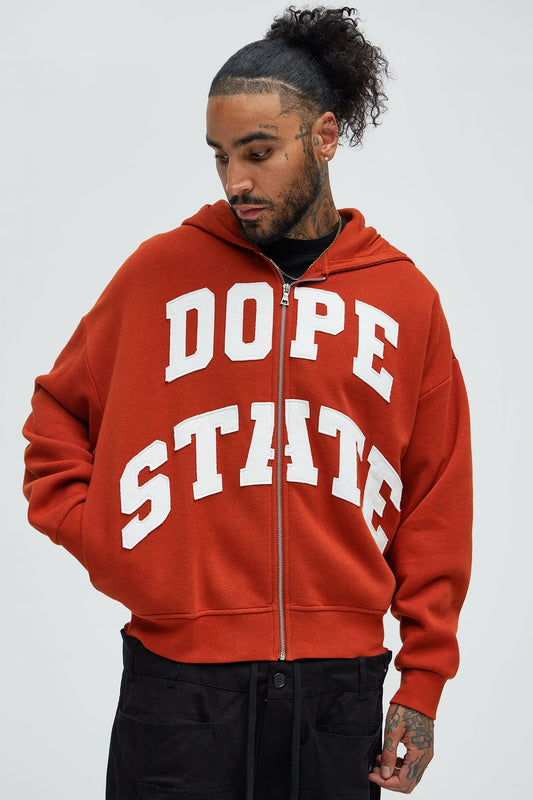 Tyson Dope State Oversized Zip Up Hoodie - Red