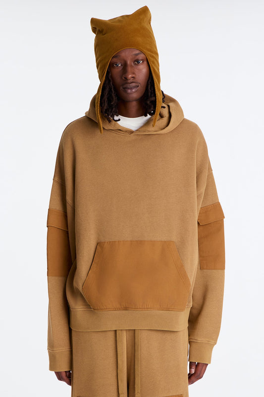 Oversized Twill Cargo Hoodie - Brown/combo
