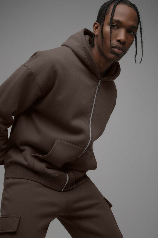 410 Oversized Zip Hoodie - Brown