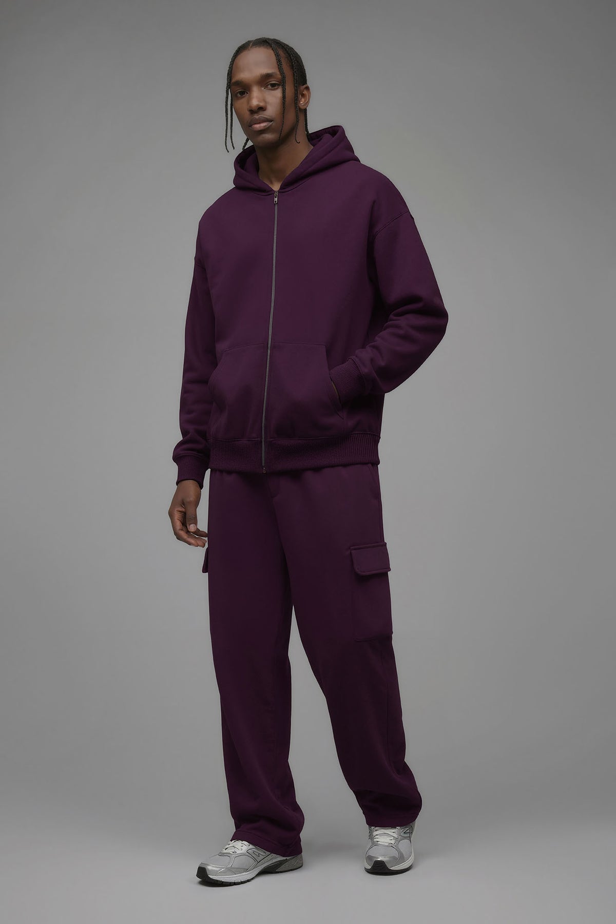 410 Baggy Cargo Sweatpants - Plum - OVERSIZED HOODIE