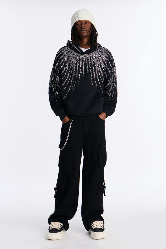 Crystalized Rhinestone Oversized Hoodie - Black