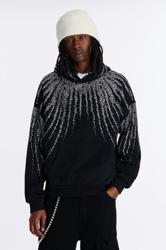 Crystalized Rhinestone Oversized Hoodie - Black