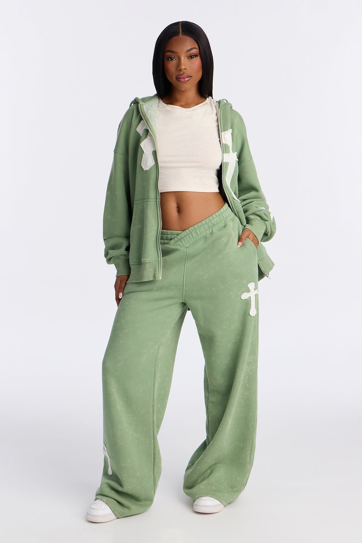 Double The Intentions Washed Fleece Pant - Sage - OVERSIZED HOODIE