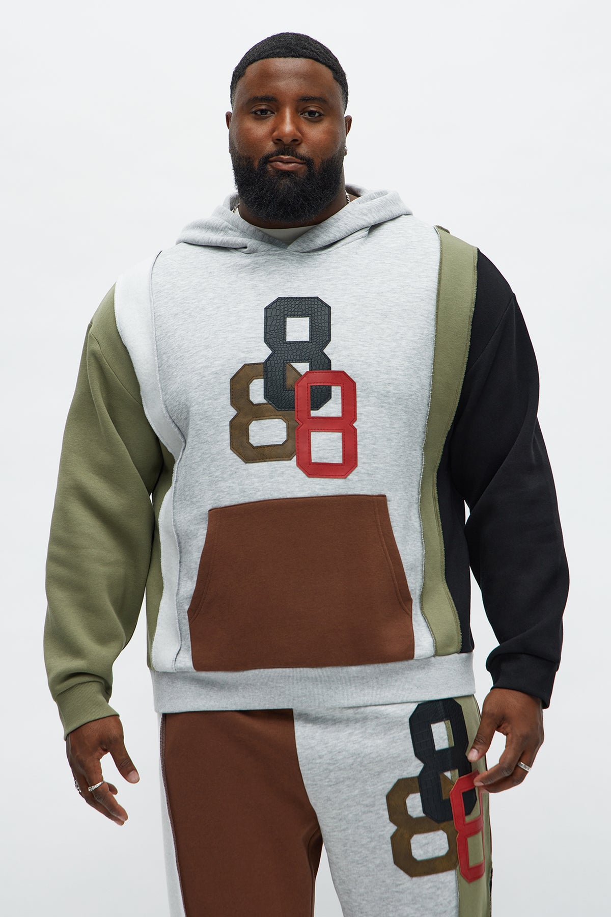 888 Patchwork Hoodie - Multi Color - OVERSIZED HOODIE