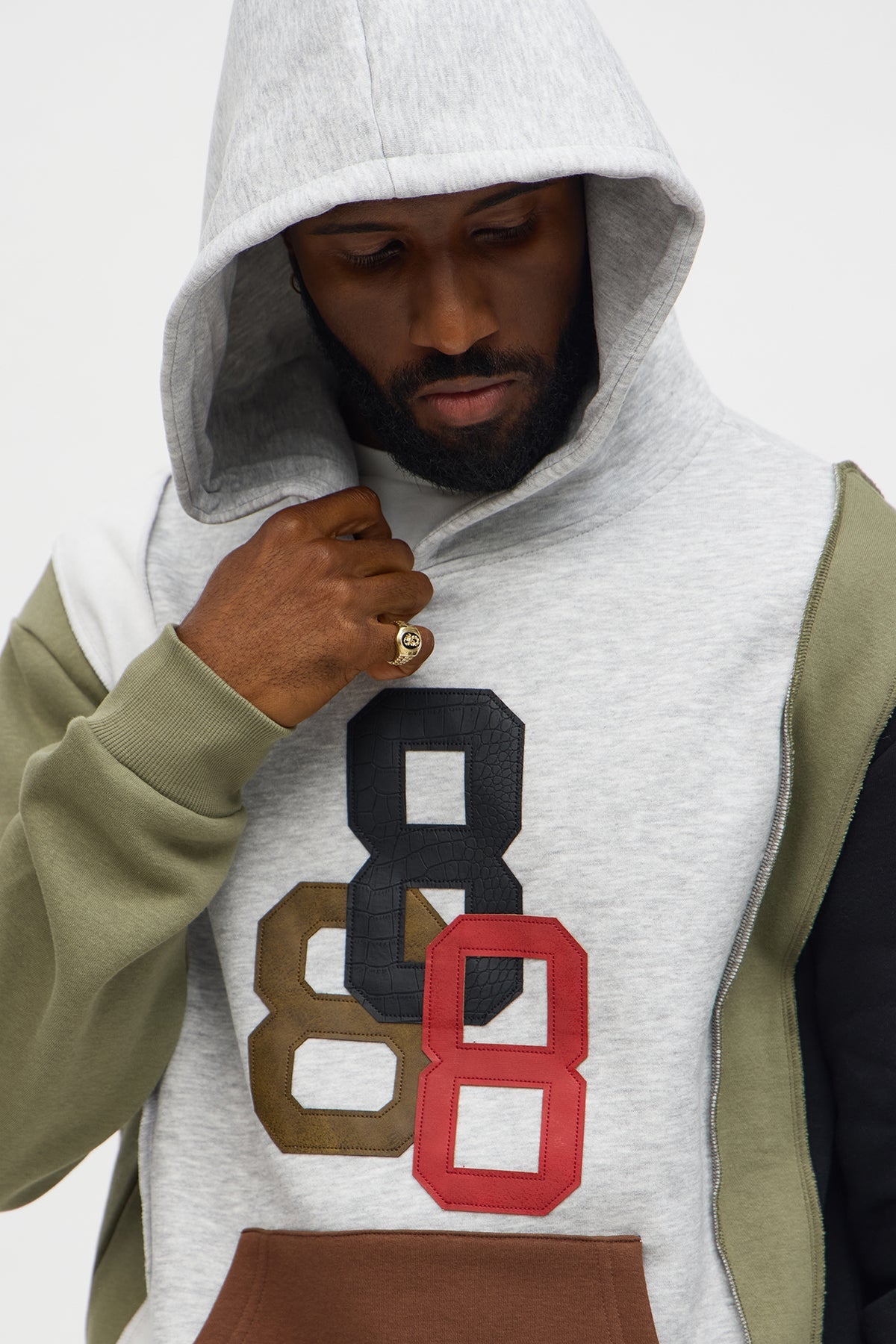 888 Patchwork Hoodie - Multi Color - OVERSIZED HOODIE