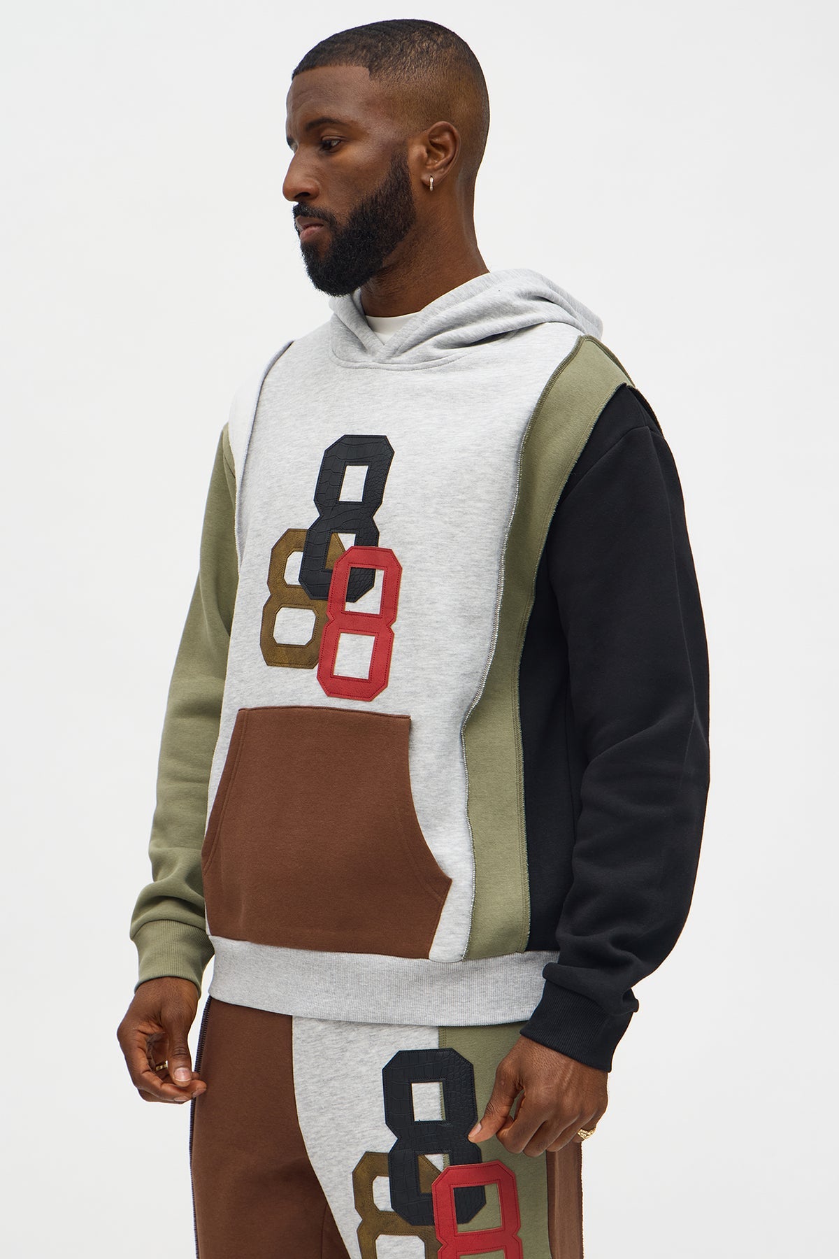 888 Patchwork Hoodie - Multi Color - OVERSIZED HOODIE