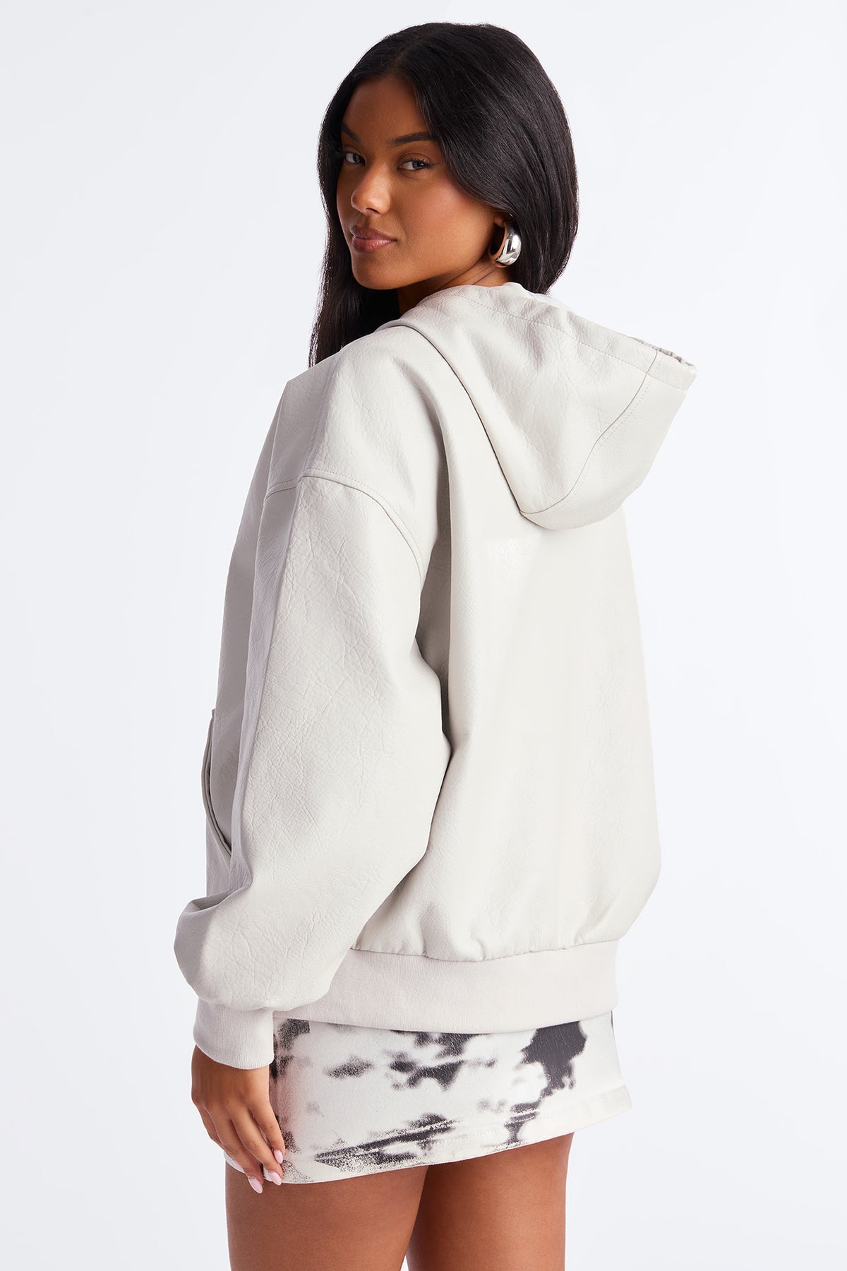 Alix Faux Leather Oversized Bomber Jacket - Light Grey - OVERSIZED HOODIE