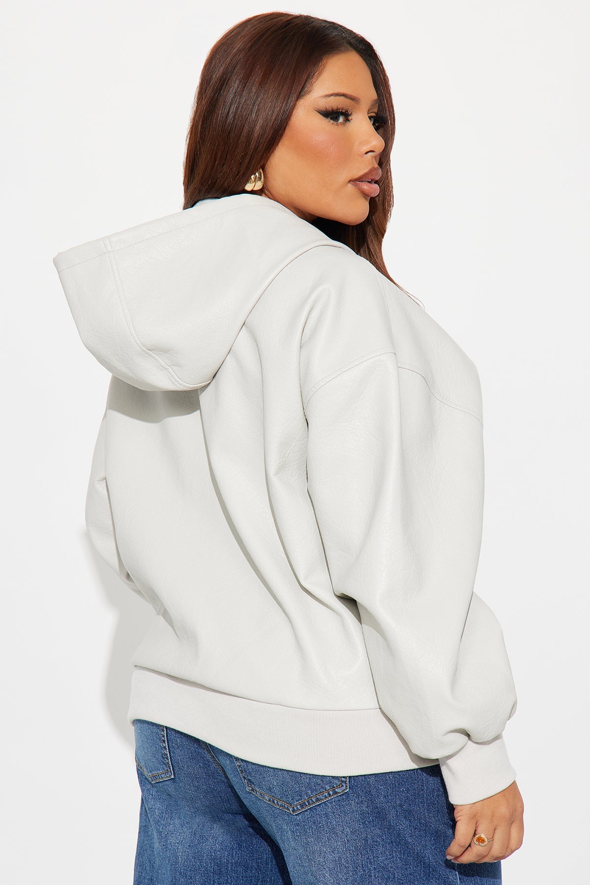 Alix Faux Leather Oversized Bomber Jacket - Light Grey - OVERSIZED HOODIE