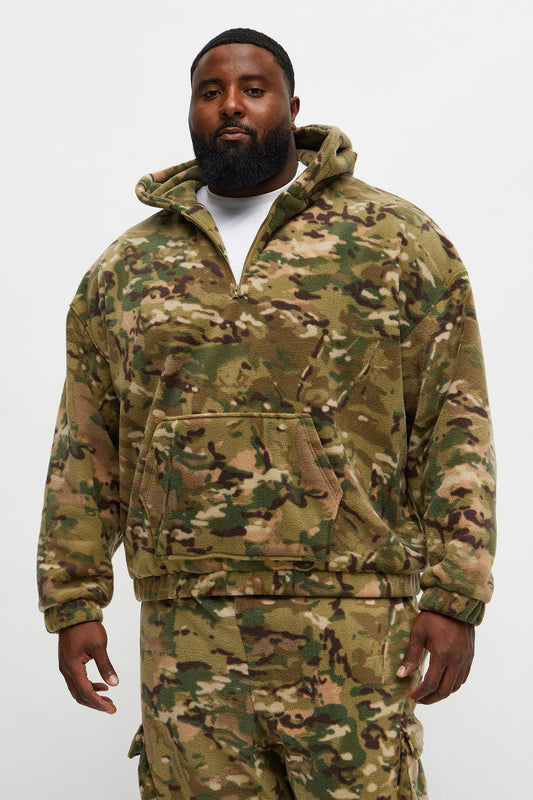 Camo Quarter Zip Hoodie - Camouflage - OVERSIZED HOODIE