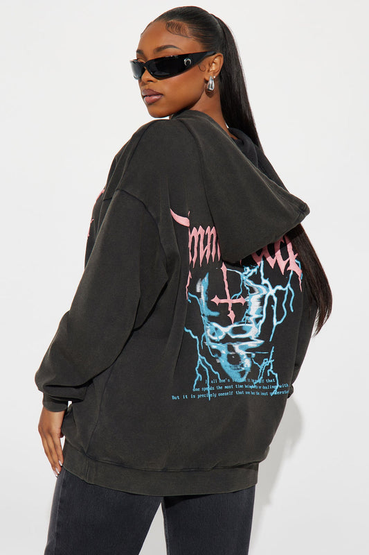 Immortal Washed Fleece Hoodie - Black Wash - OVERSIZED HOODIE