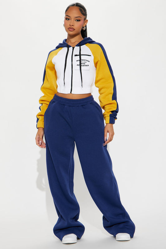 Manhattan Fleece Pant Set - Navy - OVERSIZED HOODIE