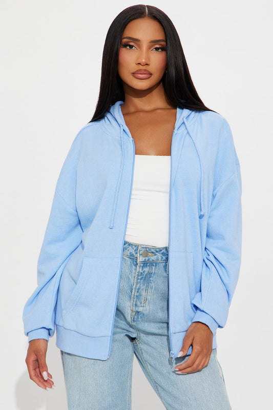 Melanie Zip Up Hoodie - Blue - OVERSIZED HOODIE
