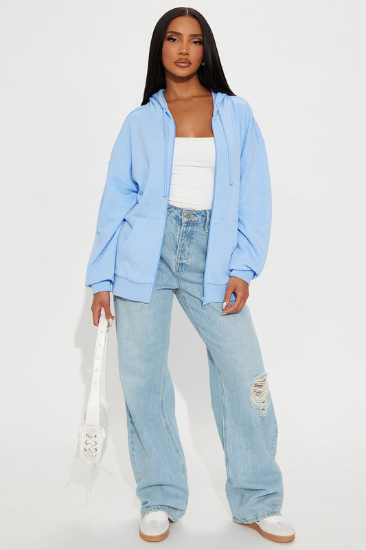 Melanie Zip Up Hoodie - Blue - OVERSIZED HOODIE