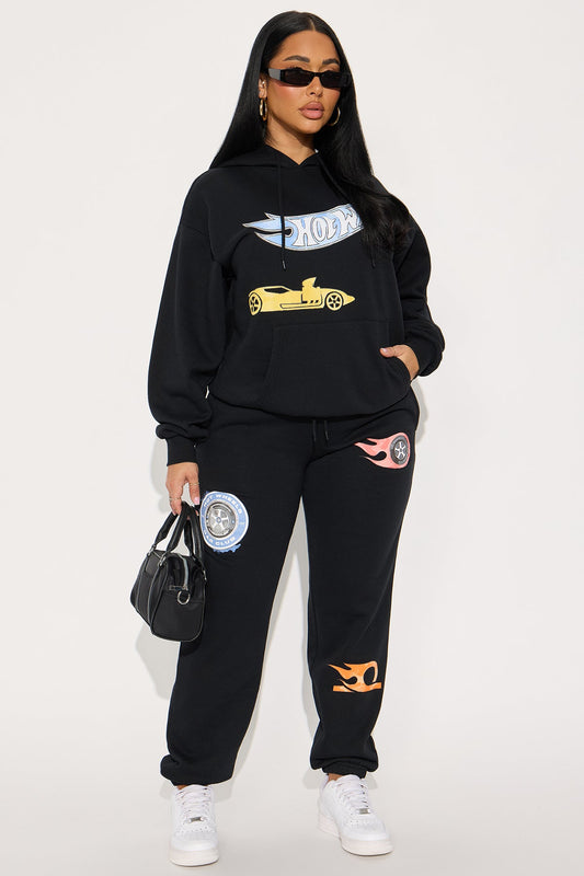 Race Day Hot Wheels FleeceHoodie - Black - OVERSIZED HOODIE