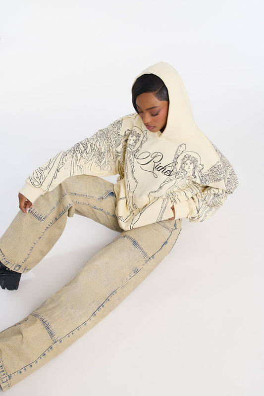 Rich Studios Pearl Embellished Hoodie - Cream - OVERSIZED HOODIE