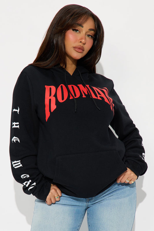 Rodman Jumbo Print Multi Graphic Hoodie Sweatshirt - Black - OVERSIZED HOODIE