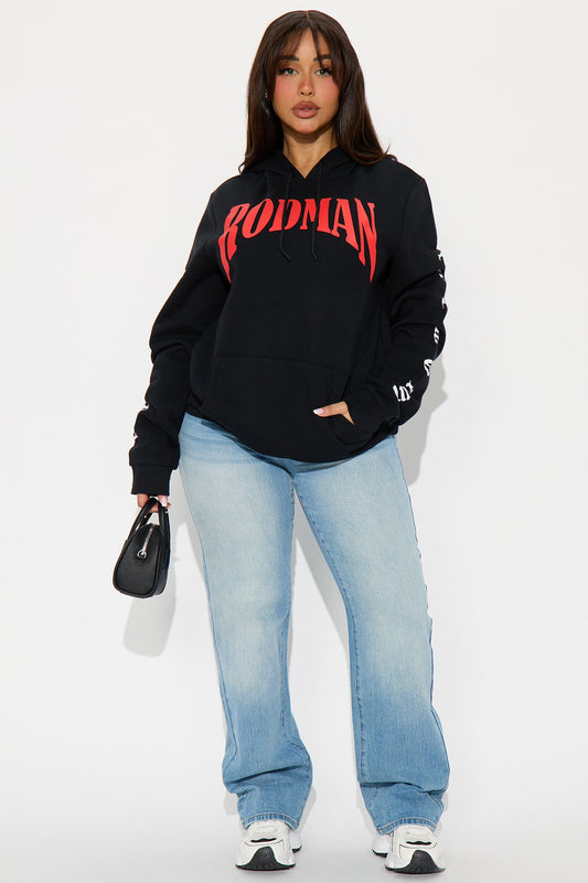 Rodman Jumbo Print Multi Graphic Hoodie Sweatshirt - Black - OVERSIZED HOODIE