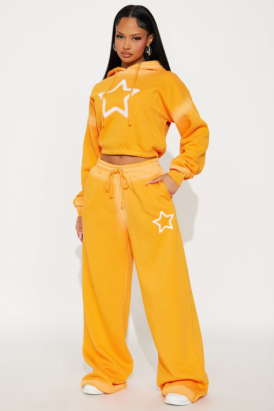 Shining Star Fleece Pant Set - Orange - OVERSIZED HOODIE