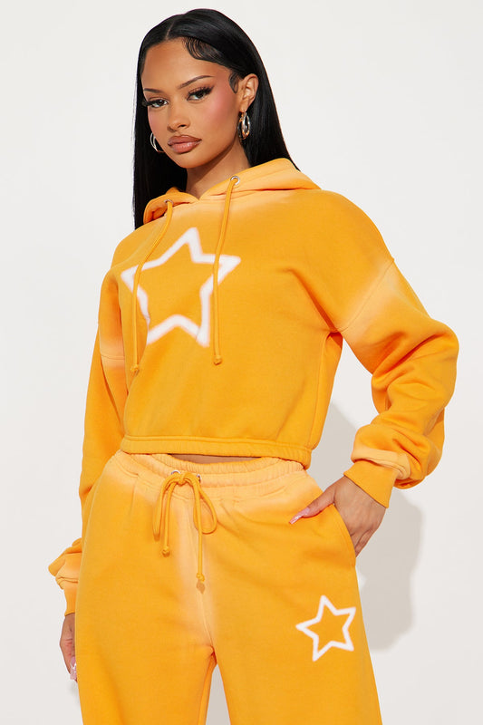 Shining Star Fleece Pant Set - Orange - OVERSIZED HOODIE