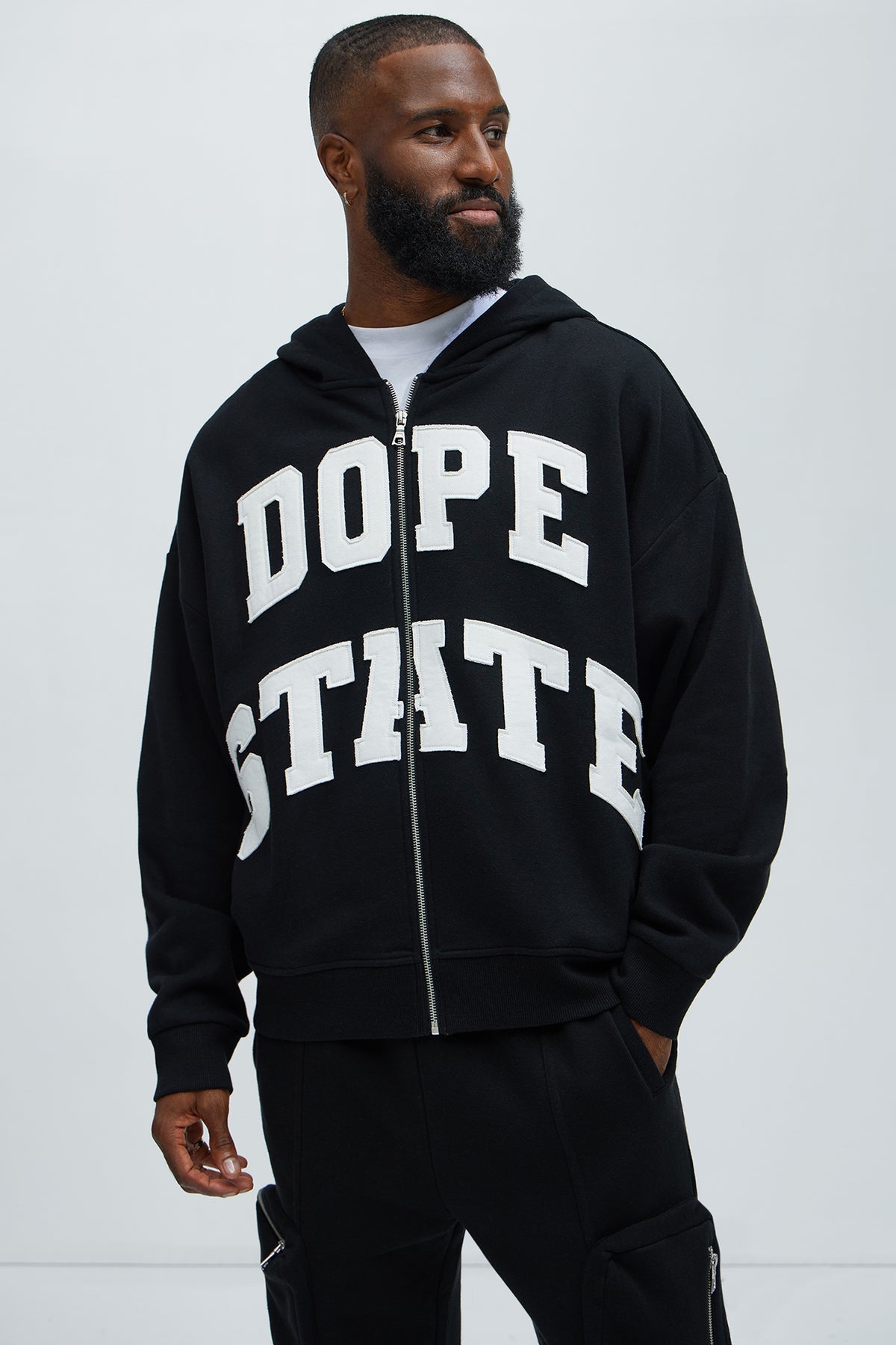Tyson Dope State Oversized Zip Up Hoodie - Black
