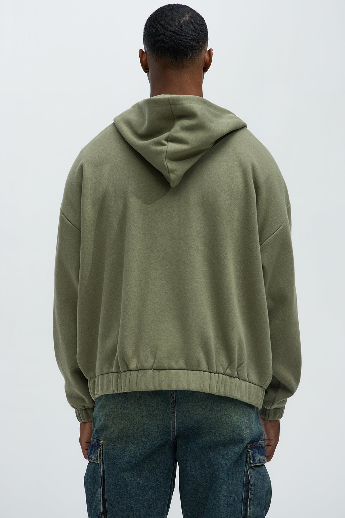 Tyson Rhinestone Oversized Zip Up Hoodie - Olive