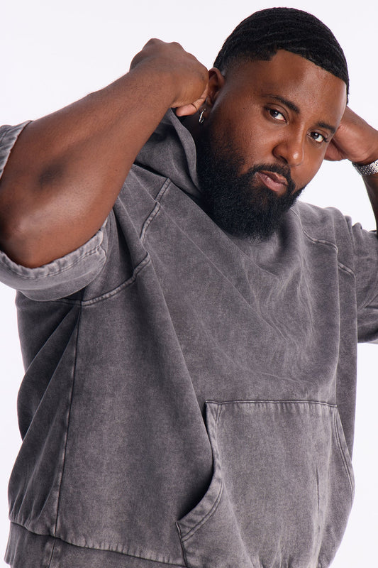 Washed Short Sleeve Hoodie - Charcoal